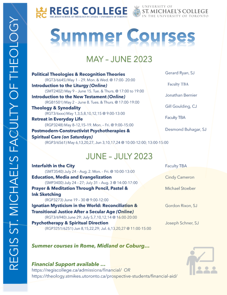 Spring/Summer 2023 Courses Announced Regis St. Michael's Faculty of